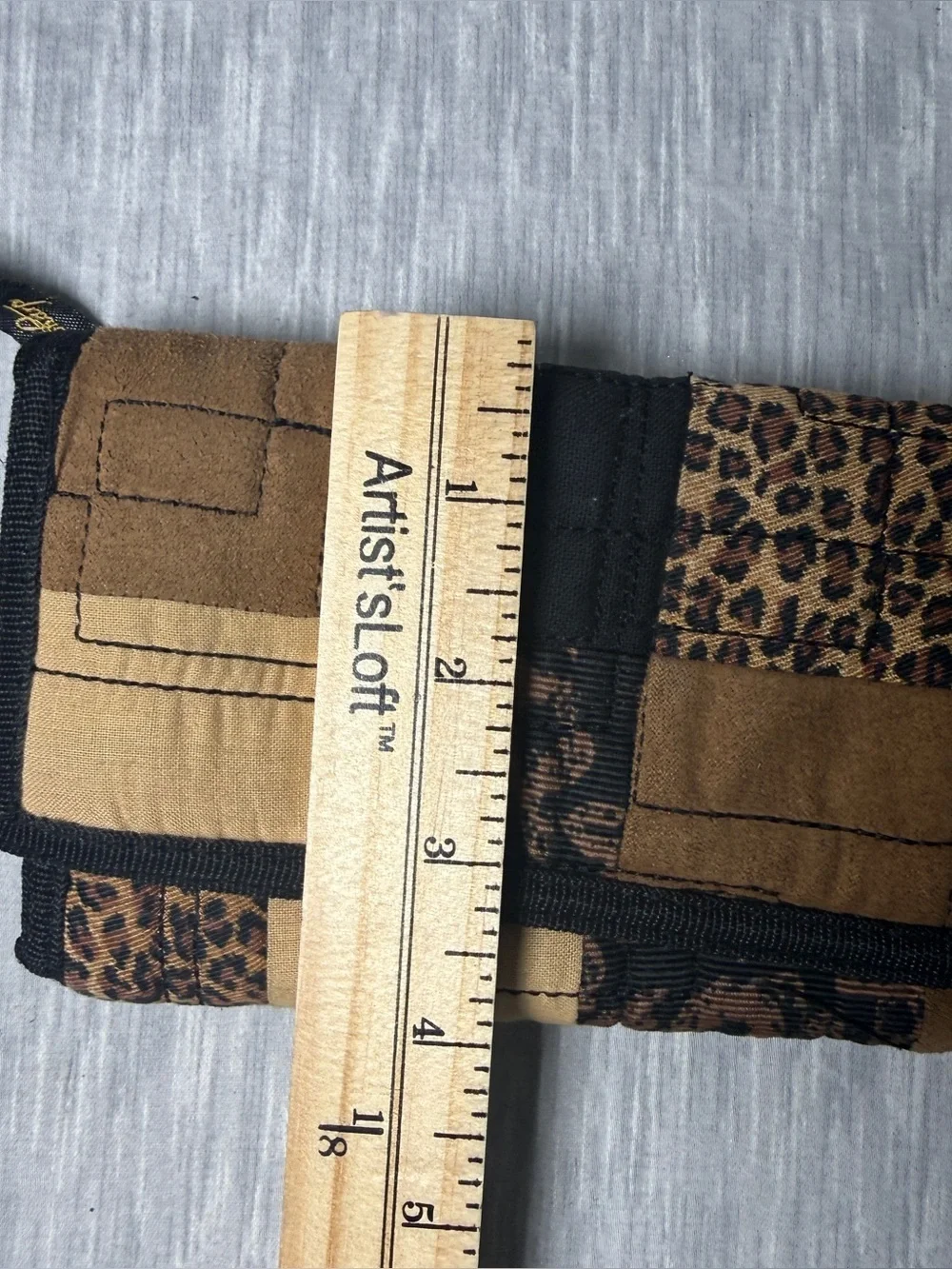 Donna Sharp Quilted Patchwork Leopard Print Trifold Wallet Brown Black Tan